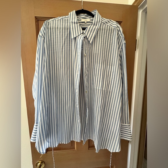 Vince Cotton Oversized Stripe Shirt In Blue White Stripe Size 2X 20 - Picture 6 of 8